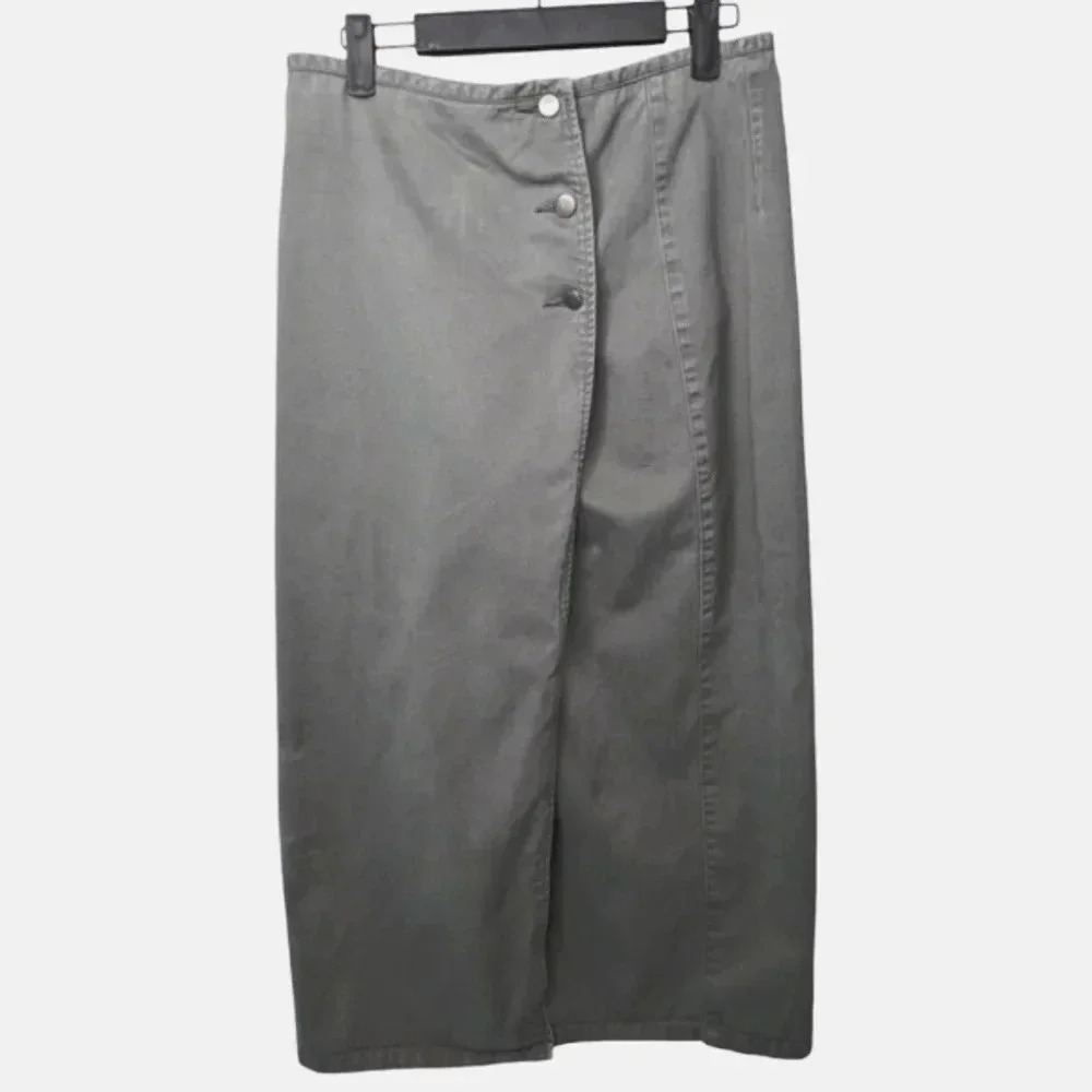 Vintage Eddie Bauer 90s Denim Maxi Skirt Grey/Gray Size 12 Modest 100% Cotton